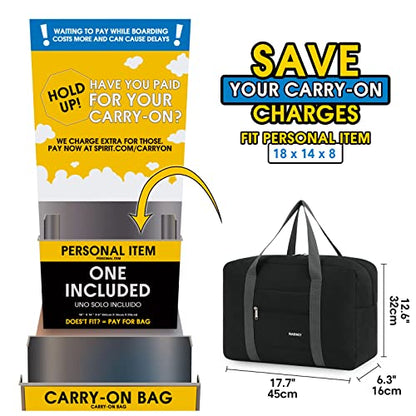 Narwey Personal Item Travel Bag, Foldable Carry on Duffle Bag for Women Men - color: AA-Thick Black