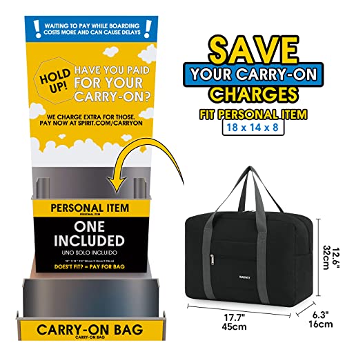 Narway Personal Item Travel Bag, Foldable Carry on Duffle Bag for Women Men - color: AA-Thick Black