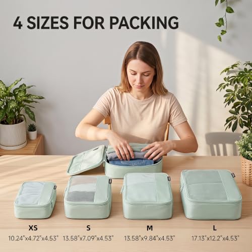 4 Piece Compression Packing Cubes for 3–7 Day Travel, Light Green - color: Light Green