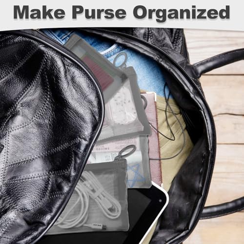 Mini Mesh Pouches (4 Pack), Small Mesh Bags with Zipper Nylon Makeup Pouches Bag Cosmetic Pouch Travel Purse Organizer Insert Diaper Inside Bag Organizers Home Organizing Size See Through Cute Gray - size: 4 Pack Mini Gray