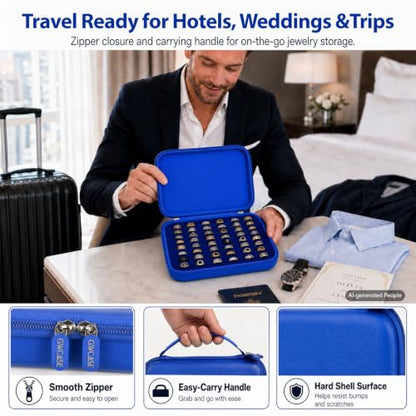 GWCASE Ring Organizer Box 42-Slot Hard Shell Case Holds 50+ Pcs, Dark Blue - color: Dark Blue