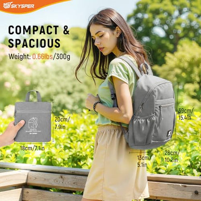 SKYSPER Anti Theft Hiking Backpack, 18L RFID Packable Travel Daypack, Lightweight Foldable Back Pack for Walking Daytrip - color: Grey, size: Small