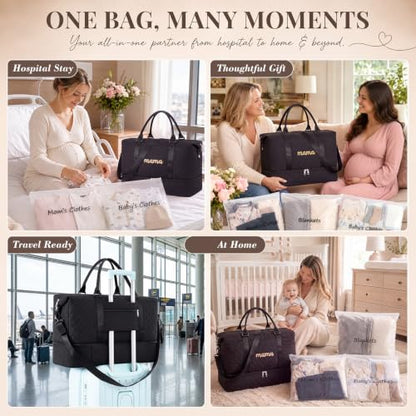 Hosuly Black Mama Hospital Bag Essentials for Women Labor Delivery - color: Black
