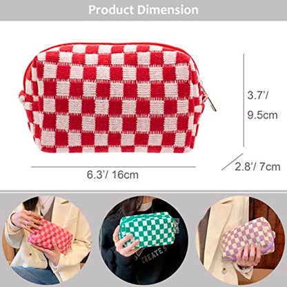 PAZIMIIK Checkered Makeup Bag for Purse, Small Travel Cosmetic Pouch,Red - color: Red