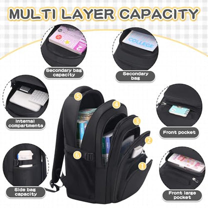 PRAGARI Cute Backpack for School Girls Aesthetic Backpack College Bookbag - color: Black