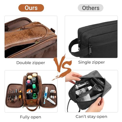 Elviros Travel Toiletry Bag for Men PU Leather Dopp Kit (Small, Dark Brown) - color: Dark Brown, size: Small (Pack of 1)