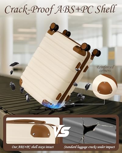 TAKUMI Luggage Sets, Hardside Suitcases with Wheels, White, 3pcs(Backpack) - color: BEIGE BROWN, size: 3 Piece Set(BP)