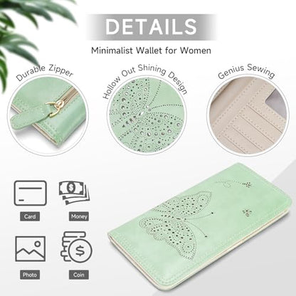 KITEVIUN RFID Wallet Women Ultra Slim Thin Womens Wallet Compact Clutch Long Ladies Wallet for Women Peppermint-Mambo-Green - color: 08-Peppermint-Mambo-Green