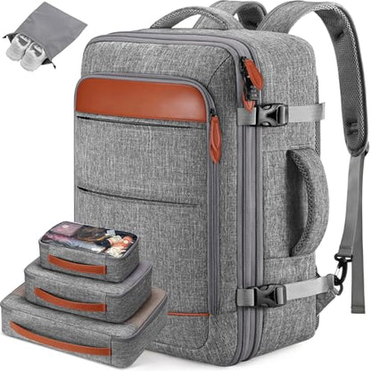 Bagsure Travel Carry On Backpack,42L Flight Approved,Expandable Backpack - color: Grey-brown (Backpack With 4 Packing Cubes)