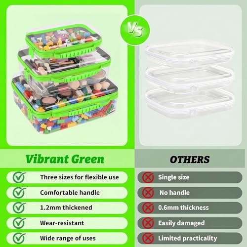 3 Pack Deep Clear Hard Shell Zipper Cases with Handle (Green) - color: Green Handle(L+M+S)