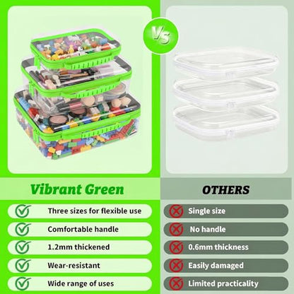 3 Pack Deep Clear Hard Shell Zipper Cases with Handle (Green) - color: Green Handle(L+M+S)