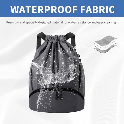 JELUTAR Drawstring Backpack Gym Bag with Shoes Pocket, Dark Grey - color: Dark Grey, size: Medium