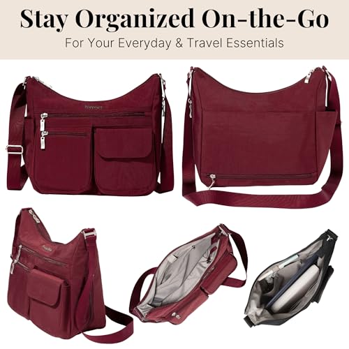 Baggallini womens Everywhere Bagg Crossbody Women 11x9 Lightweight Nylon Hobo Water-resistant Travel Bag W/Rfid - color: Dark Cherry