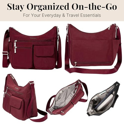 Baggallini womens Everywhere Bagg Crossbody Women 11x9 Lightweight Nylon Hobo Water-resistant Travel Bag W/Rfid - color: Dark Cherry