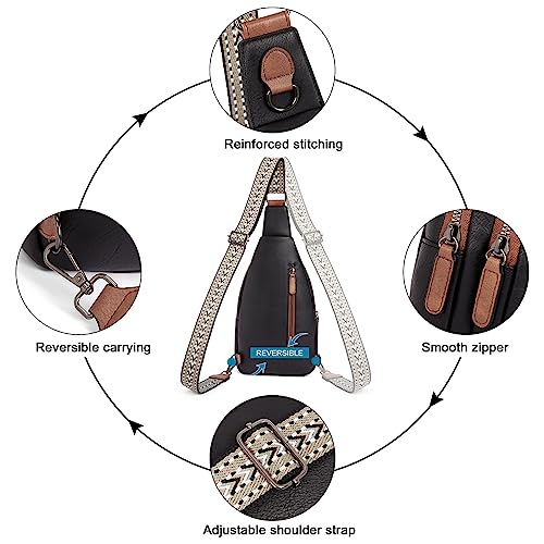 CLUCI Crossbody Bags for Women - Sling Backpack Travel Bag in Leather - color: 0-0 Black With Brown