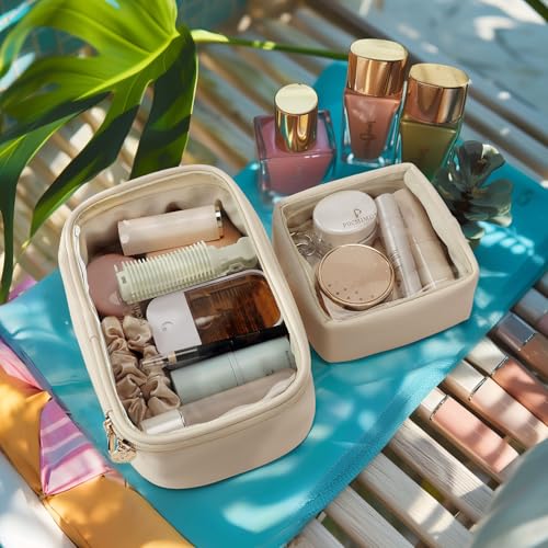Pocmimut Makeup Bag,Small Makeup Bag for Purse, TSA Approved Bag for Travel - color: Beige, style: Small