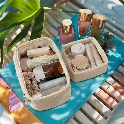 Pocmimut Makeup Bag,Small Makeup Bag for Purse, TSA Approved Bag for Travel - color: Beige, style: Small