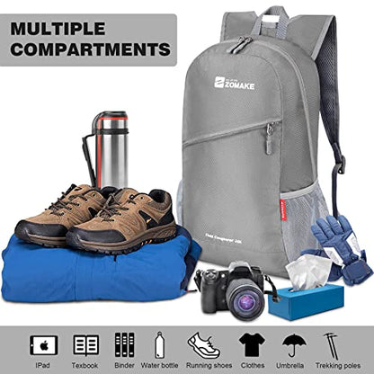 ZOMAKE Lightweight Packable Backpack 20L, Foldable Small Daypack for Hiking - color: Silver Grey