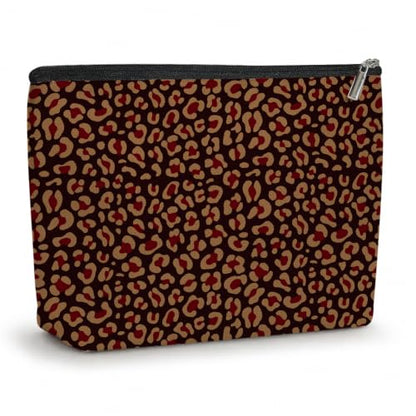 Retro Leopard Print Makeup Bag Cosmetic Bag, Makeup Organizer for Women - color: Reddish Brown Leopard Print 585
