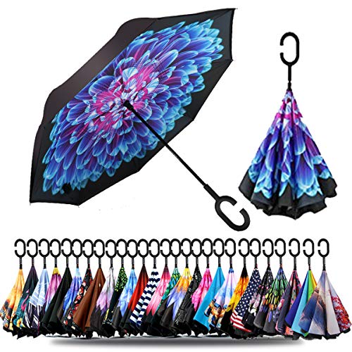 SIEPASA 49/56 Inch Inverted Reverse Upside Down Umbrella, Extra Large Double Canopy Vented Windproof Waterproof Stick Golf Umbrellas with C-shape Handle. - color: Orchid, size: 49 Inch