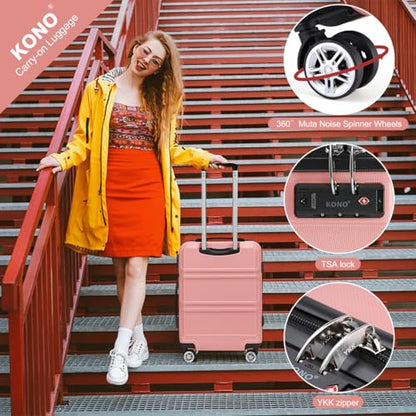 Kono Carry On Luggage Airline Approved with Spinner Wheels TSA Lock - color: Nude/Rose Pink, size: 20-inch/Db