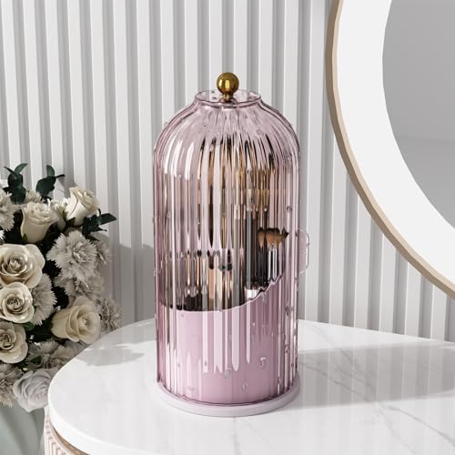 GAXmi Makeup Brush Holder with Lid Rotating Cosmetic Organizer, Pink-Purple - color: Pink-Purple