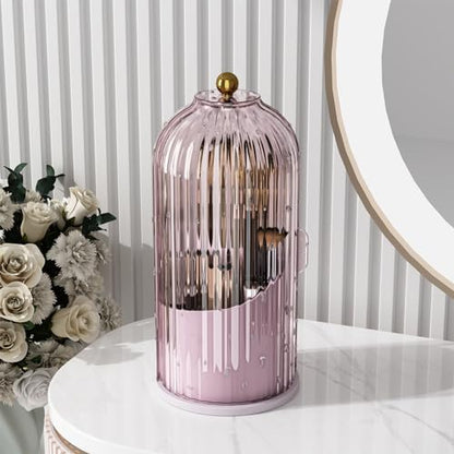 GAXmi Makeup Brush Holder with Lid Rotating Cosmetic Organizer, Pink-Purple - color: Pink-Purple