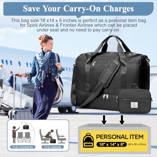 Travel Duffel Bag, Carry-On Overnight Weekender Bags with Shoes Compartment - color: Black 3Pcs Set, size: Small