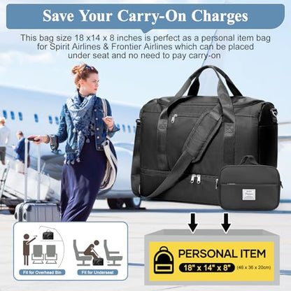 Travel Duffel Bag, Carry-On Overnight Weekender Bags with Shoes Compartment - color: Black 3Pcs Set, size: Small