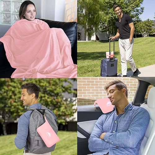 BlueHills Premium Soft Lightweight Travel Blanket Airplane Throw - Pink - color: L02-pink