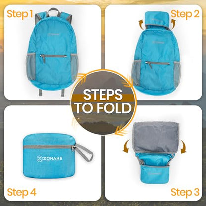 ZOMAKE Lightweight Packable Backpack, Foldable Small Travel Day Pack - color: Light Blue