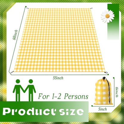HunnmingRe Gingham Pocket Picnic Blanket Lightweight Portable, Yellow - color: Yellow, style: Gingham