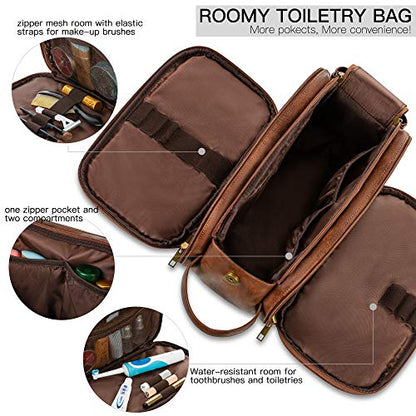 Elviros Travel Toiletry Bag for Men PU Leather Dopp Kit (Small, Dark Brown) - color: Dark Brown, size: Small (Pack of 1)