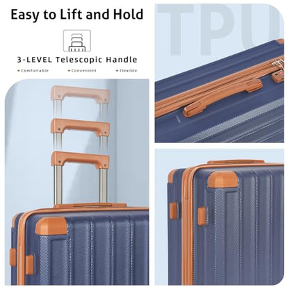 Cobens Luggage Sets 5 Piece, Suitcases with Wheels, TSA Lock, 20/24/28 Inch - color: Blue