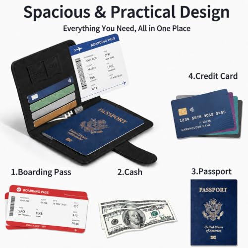 Passport Holder, RFID Blocking Travel Wallet, PU Leather, Black - color: Black#PP