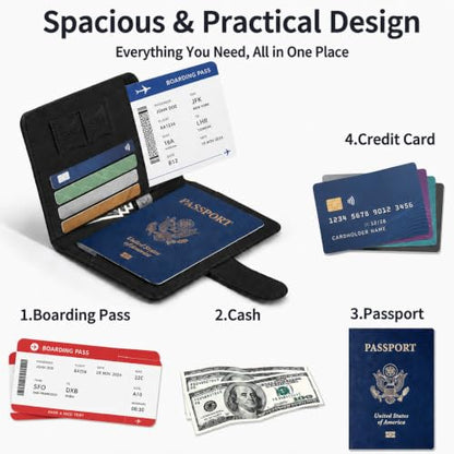 Passport Holder, RFID Blocking Travel Wallet, PU Leather, Black - color: Black#PP