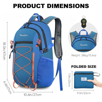 Seektop Packable Waterproof Hiking Backpack, 20L Lightweight Daypack | Tear-Resistant Nylon Material, Multi-Compartment Storage, Ultralight Small Foldable Travel Hiking Daypack for Men & Women - color: Blue