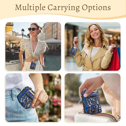 Kelvoris Credit Card Holder Small Wallet Women, Slim RFID, Goth Mushroom - color: Blue Goth Skull