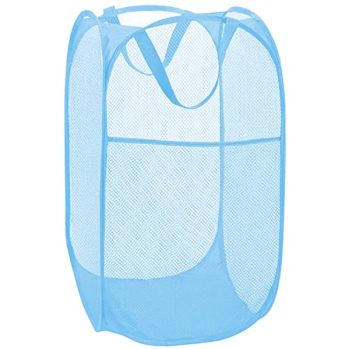 BATTOO Deluxe Strong Mesh Pop up Laundry Hamper Basket with Side Pocket Foldable Hamper for Laundry Room, Bathroom, Kids Room, College Dorm or Travel Light Blue - color: Light blue