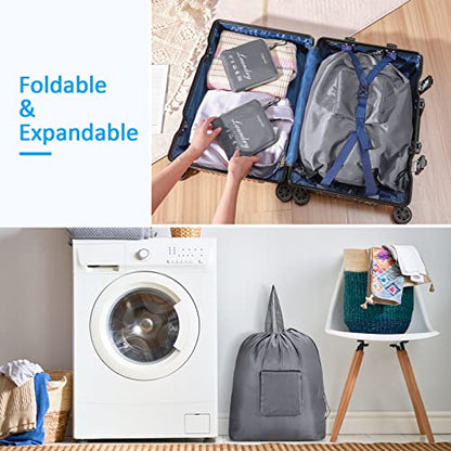 GOGOODA Travel Laundry Bags with Drawstring Closure XL Large with Handle - color: Black & Beige