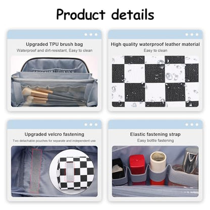 BOYATU Travel Makeup Bag Cosmetic Bags for Women: 3-Piece Makeup Bag Set - color: A-911-Checkered Mix Black