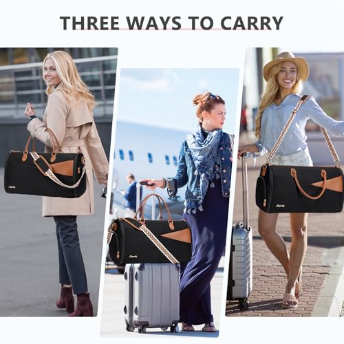 Joyrally Convertible Garment Duffle Bag for Women, 40L Carry-On, Black - color: Black