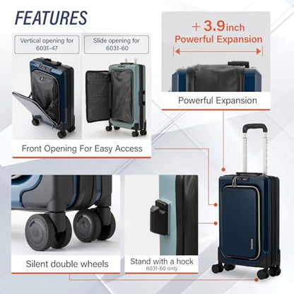 LEGEND WALKER FIT Hardside Luggage with Front-Open, Carry-On, 21 inch, Midnight Navy, 6031-47-NV