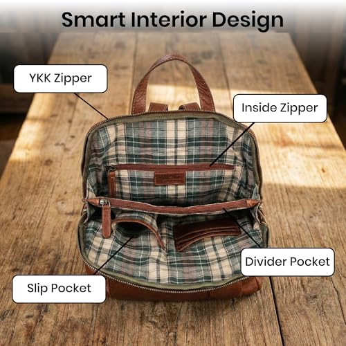 Genuine Leather Backpack for Women, 12.5 Inch, Tan - color: Tan