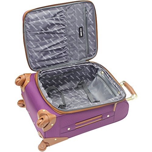 Steve Madden Designer Luggage Collection - Expandable 24 Inch Softside Bag - Durable Mid-sized Lightweight Checked Suitcase with 4-Rolling Spinner Wheels, Purple, 3 light 24" - color: Purple
