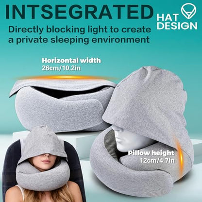 Travel Pillow with Hood - Memory Foam Neck Pillow for Airplane