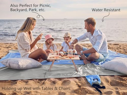WEKAPO Beach Blanket Sandproof Waterproof, Extra Large Beach Mat, Oversized & Compact Sand Free, Quick Drying Beach Essentials for Vacation, Cruise, Picnic & Camping with Stakes - color: Periwinkle Blue, size: 9x7 FT (1～5 person)