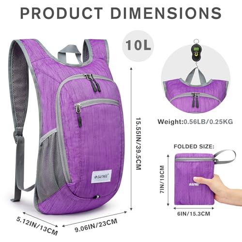 G4Free 10L/15L Hiking Backpack Lightweight Packable Hiking Daypack Small Travel Outdoor Foldable Shoulder Bag - color: Purple, size: 10L