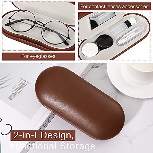 MoKo Double Eyeglass Case,Glasses and contact case 2 in 1 with Mirror - color: Brown