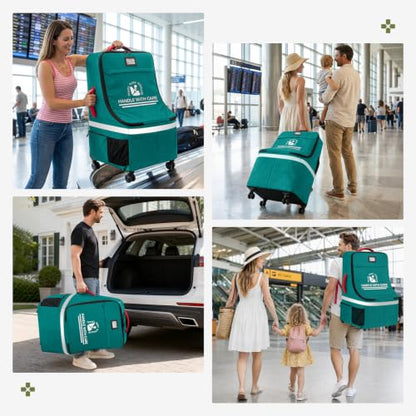 RAINSMORE Padded Car Seat Travel Bag for Airplane with Spinner Wheels - color: Green